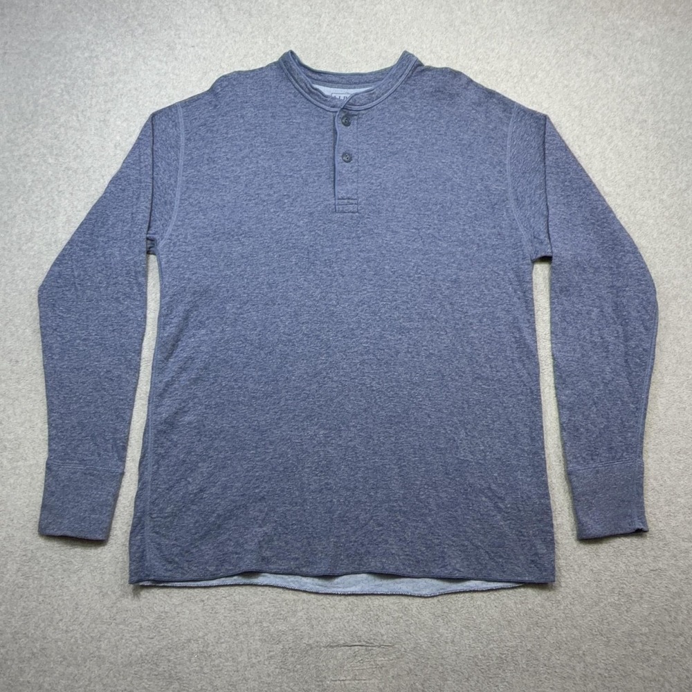 LL Bean River Drivers Henley Shirt Mens Large Blue Long Sleeve Wool Blend